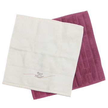 HERMES Towel Hand Pink White Handkerchief Set Stairs Augallop Cotton Ladies