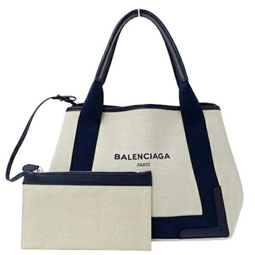 BALENCIAGA Bag Women's Brand Tote Handbag Navy Cabas S Canvas White 339933