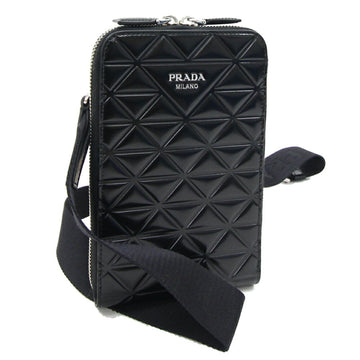 PRADA Shoulder Bag Quilted Brushed Leather Smartphone Case 2ZT058 Black Men Women