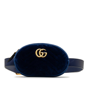 GUCCI GG Marmont Quilted Body Bag Waist 476434 Blue Velvet Leather Women's