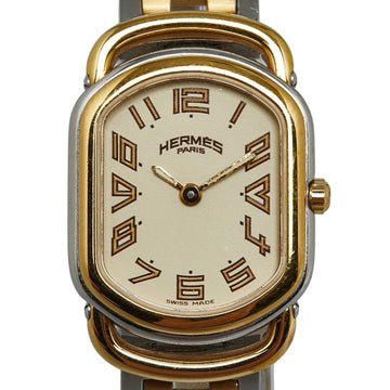 HERMES Rally Watch RA1.240 Quartz Gold Dial Stainless Steel Plated Ladies
