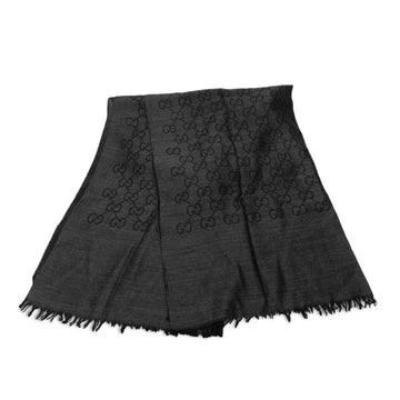 GUCCI GG Supreme Scarf Muffler Stole 165904 Dark Gray Grey Wool Silk Women's