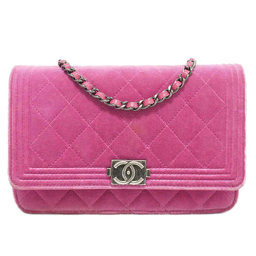 CHANEL Boy  Chain Wallet Shoulder Bag Pink Velor Women's Men's