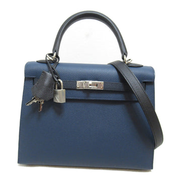 HERMES Kelly 25 handbag Black Blue de presse Epsom leather