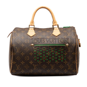 LOUIS VUITTON Monogram Perforated Speedy 30 Handbag Boston Bag M95181 Brown Vert Green PVC Leather Women's