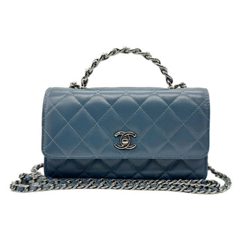 CHANEL Handbag Crossbody Shoulder Bag Matelasse Leather/Metal Gray Blue/Silver Women's