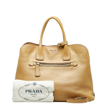PRADA Saffiano Handbag Shoulder Bag Beige Leather Ladies