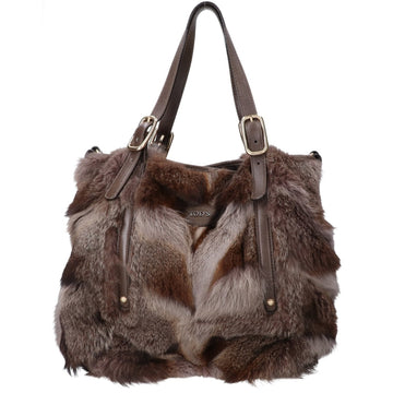 TOD'S fur and leather shoulder bag, brown, for women
