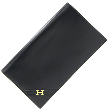 HERMES Bi-fold Wallet Black Box Calf Long H Men's Old Classic