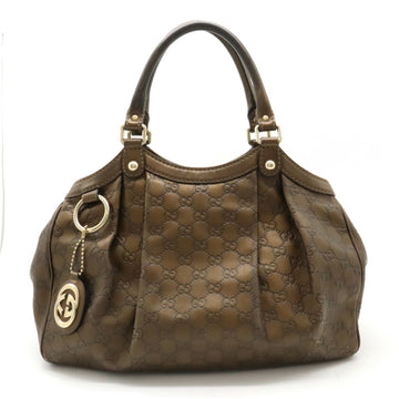 GUCCIssima Tote Bag Handbag Shoulder Metallic Leather Dark Brown 211944