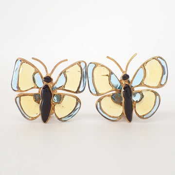 CHANEL 93P Gripoa Butterfly Earrings Gold Women's