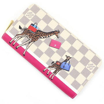 LOUIS VUITTON Long Wallet Damier Azur Giraffe Bag Round Zippy N60058 Women's Pink Zip  T3944