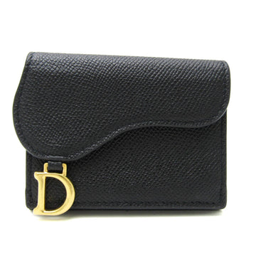 CHRISTIAN DIOR Saddle Compact Wallet S5653CBAA Women's Leather Wallet [tri-fold] Black