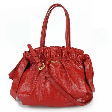 PRADA handbag shoulder strap patent enamel ribbon red ladies hand bag