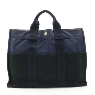 HERMES Foult Tote MM bag Handbag 2-tone bicolor canvas Black Navy