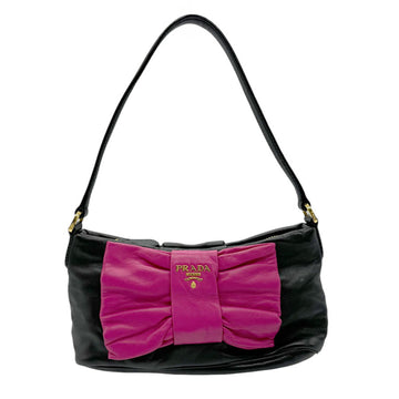 PRADA handbag ribbon leather black/magenta gold women's z0637