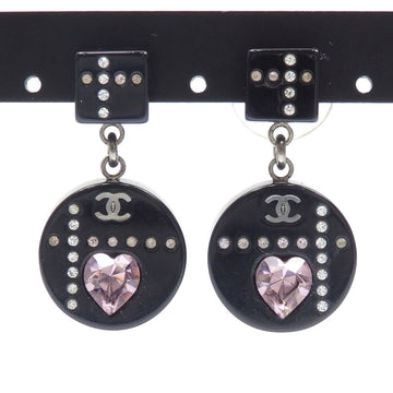CHANEL rhinestone earrings for women 04A black heart here mark 042084