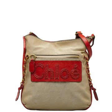 CHLOeChloe  Harley Shoulder Bag Beige Red Canvas Leather Women's