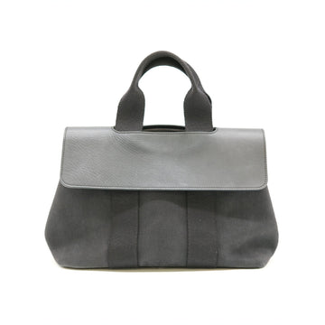 HERMES Tote Bag Handbag Valparaiso PM Toile Chevron Black Canvas Leather