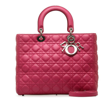CHRISTIAN DIOR Dior Cannage Lady Large Handbag Shoulder Bag Pink Lambskin Women's