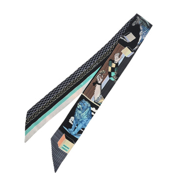 HERMES GRAND THEATRE NOUVEAU Twilly New Tag Black/Multicolor 063761S Women's 100% Silk Scarf Muffler
