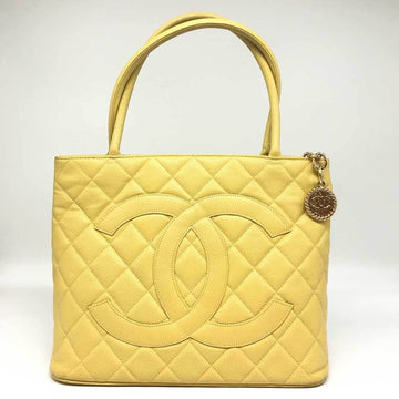 CHANEL Reproduction Tote Yellow Handbag  Coco Mark Caviar Skin