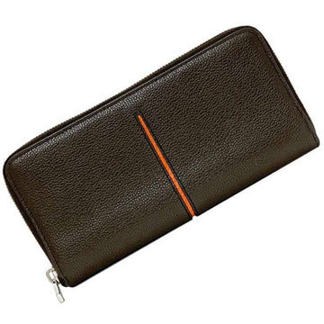 TOD'S Round Long Wallet Brown Leather Men's Orange