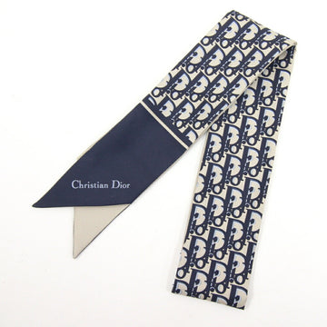 CHRISTIAN DIOR Dior Scarf Muffler Oplique Mitza 85CDO106I624 Navy Gray 100% Silk Ribbon Bag Charm Women's