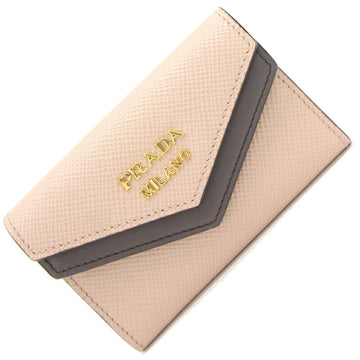 PRADA Business Card Holder 1MC065 Beige Brown Leather Case Pass Ladies