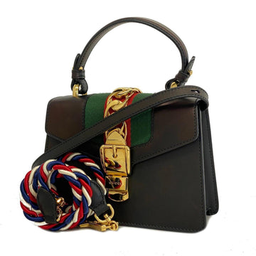 GUCCI Handbag Sherry Line Sylvie 470270 Leather Black Women's