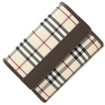 BURBERRY Trifold Wallet Beige Brown Canvas Leather Nova Check Compact Women's