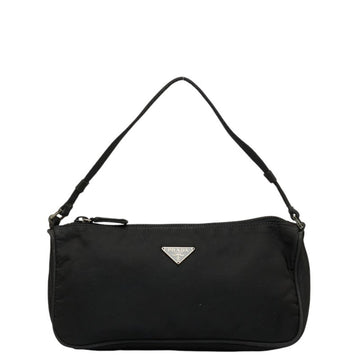 PRADA Triangle Plate Handbag Pouch Black Nylon Women's