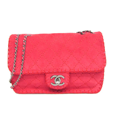 CHANEL Matelasse Women's Suede,Leather Shoulder Bag Pink,Red Color