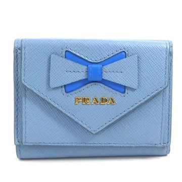 PRADA Tri-fold wallet, leather, light blue, for women