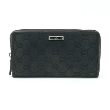 GUCCI GG Canvas Round Long Wallet Leather Black 112724