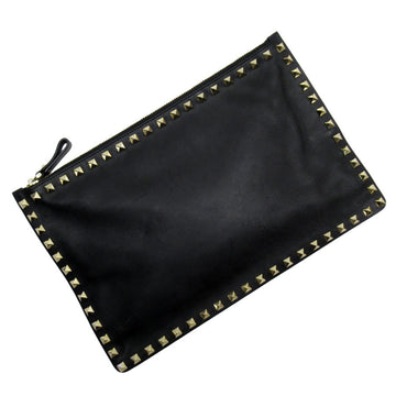 VALENTINO GARAVANI Garavani Clutch Bag Rockstud Leather/Metal Black/Gold Unisex