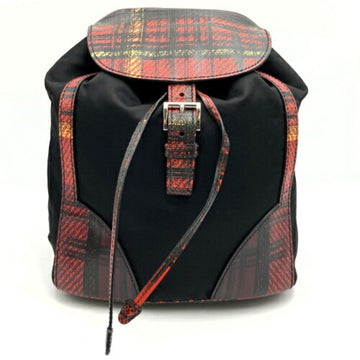 PRADA rucksack daypack backpack plaid pattern black red nylon leather  ITKM1J2OD1QO