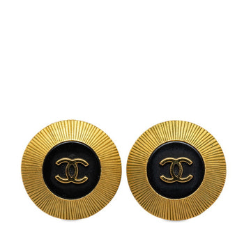 CHANEL Coco Mark Earrings Gold Black Plated Women's