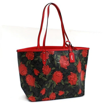 COACH Reversible Tote Bag Leather Red x Rose Pattern F25874  Ladies