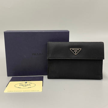 PRADA Triangle metal fittings nylon saffiano leather bi-fold wallet black 23889