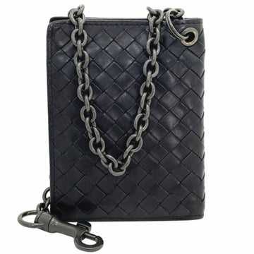 BOTTEGA VENETA Wallet Intrecciato Bi-fold Leather Black 130683  Chain Billfold Compact AA-12184