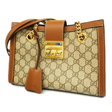 GUCCI Shoulder Bag GG Supreme Padlock 498156 Leather Brown Women's