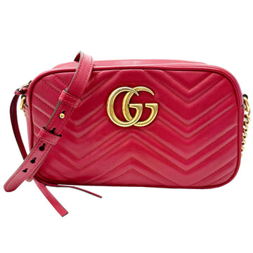 GUCCI GG Marmont Quilted Small Shoulder Bag 447632 Leather Red Women's