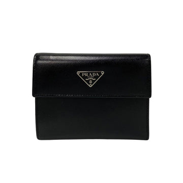 PRADA Triangular Metal Fittings Saffiano Leather Bifold Wallet Folding Black 80257