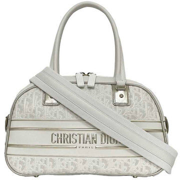 CHRISTIAN DIOR 2way Bag Vibe Medium Bowling White Gold M6204ODDT Boston Handbag Leather Rubber 09-MA-1221 Trotter
