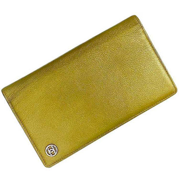 CHANEL Bi-fold Long Wallet Metallic Green - f-20260 Leather 1  Coco Mark Souto Caviar Vertical Women's