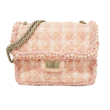 CHANEL Shoulder Bag Matelasse 2.55 W Chain Tweed Pink Women's
