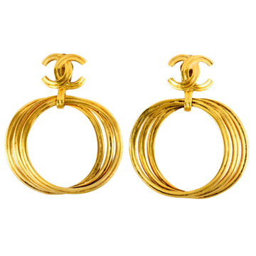 CHANEL Coco Mark 3-row hoop earrings 96P GP gold ladies CC mark ITUW27IPORKC