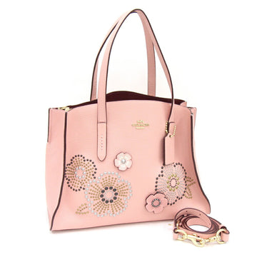 COACH Handbag Charlie Carryall Tea Rose Studs 26981 Pink Bordeaux Leather Shoulder Bag Flower Ladies
