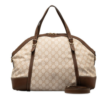 GUCCI GG Plus Handbag Shoulder Bag 309614 Ivory Brown PVC Leather Women's